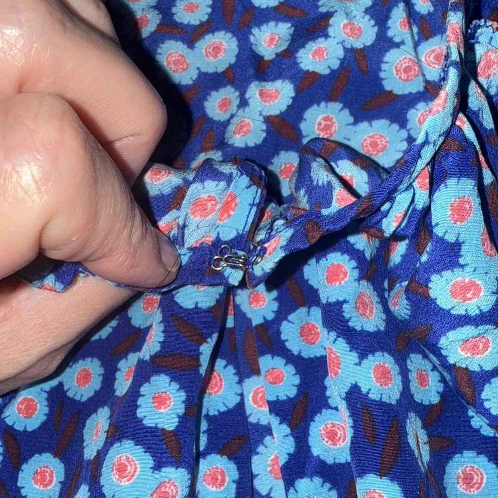 Kate Spade New York Tangier Ruffle Silk Tank Blue Cobalt Floral Small, EUC